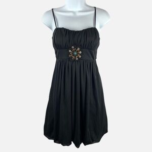 Ruby Rox Solid Black Beaded Detail Spaghetti Strap Mini Balloon Dress